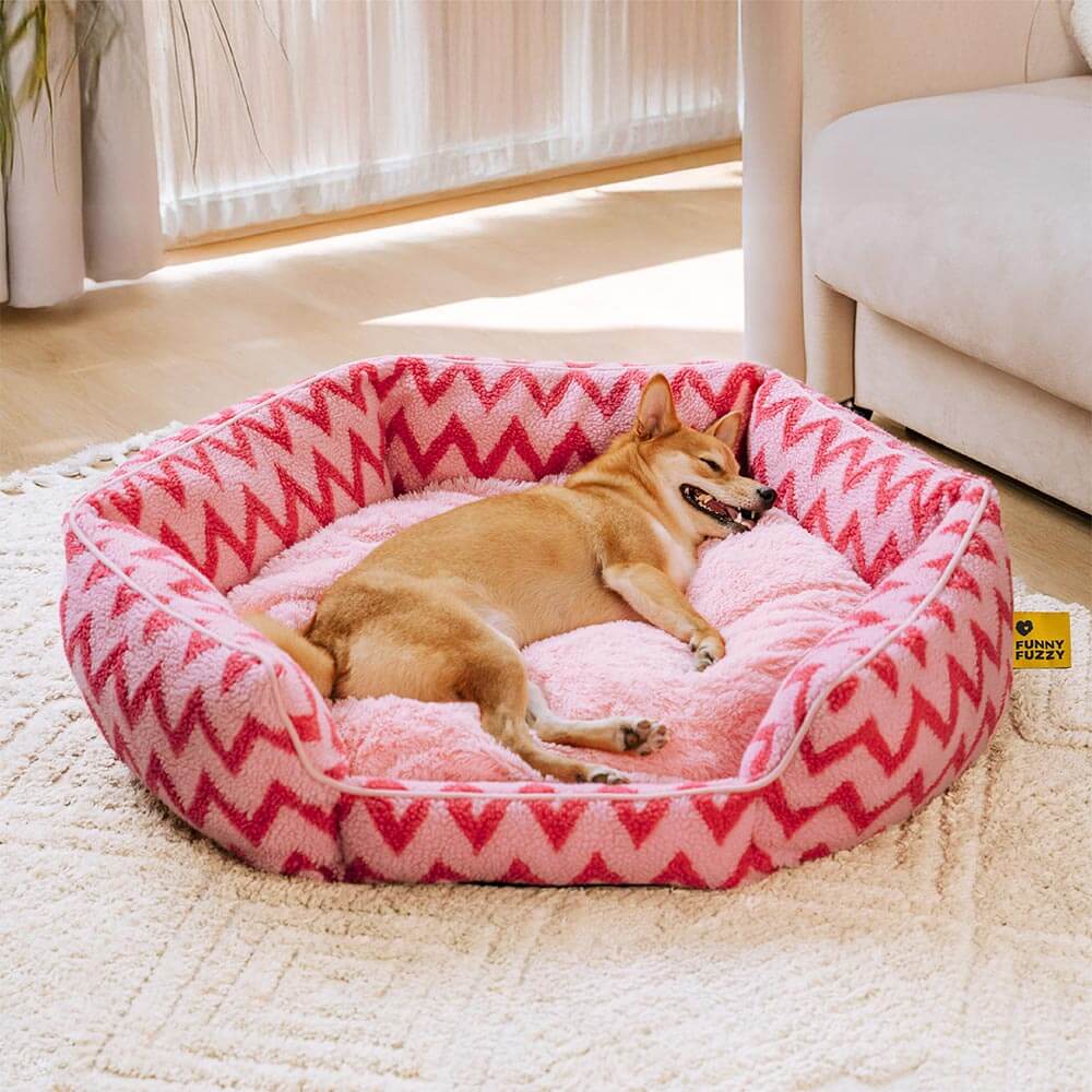 Lit pour chien en peluche à chevrons Retraite en peluche Le câlin chaleureux - Image 9