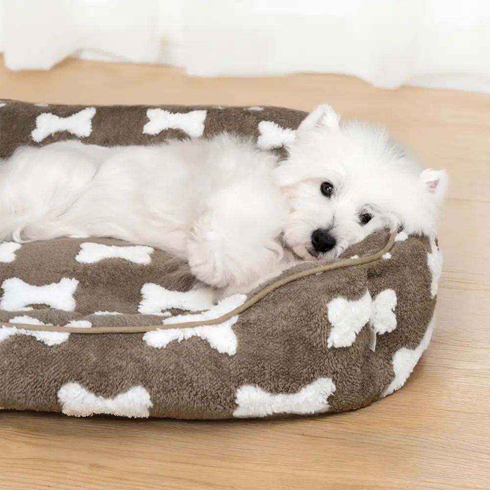 Lit pour chien en peluche à motif os carré pour sommeil profond - Image 2