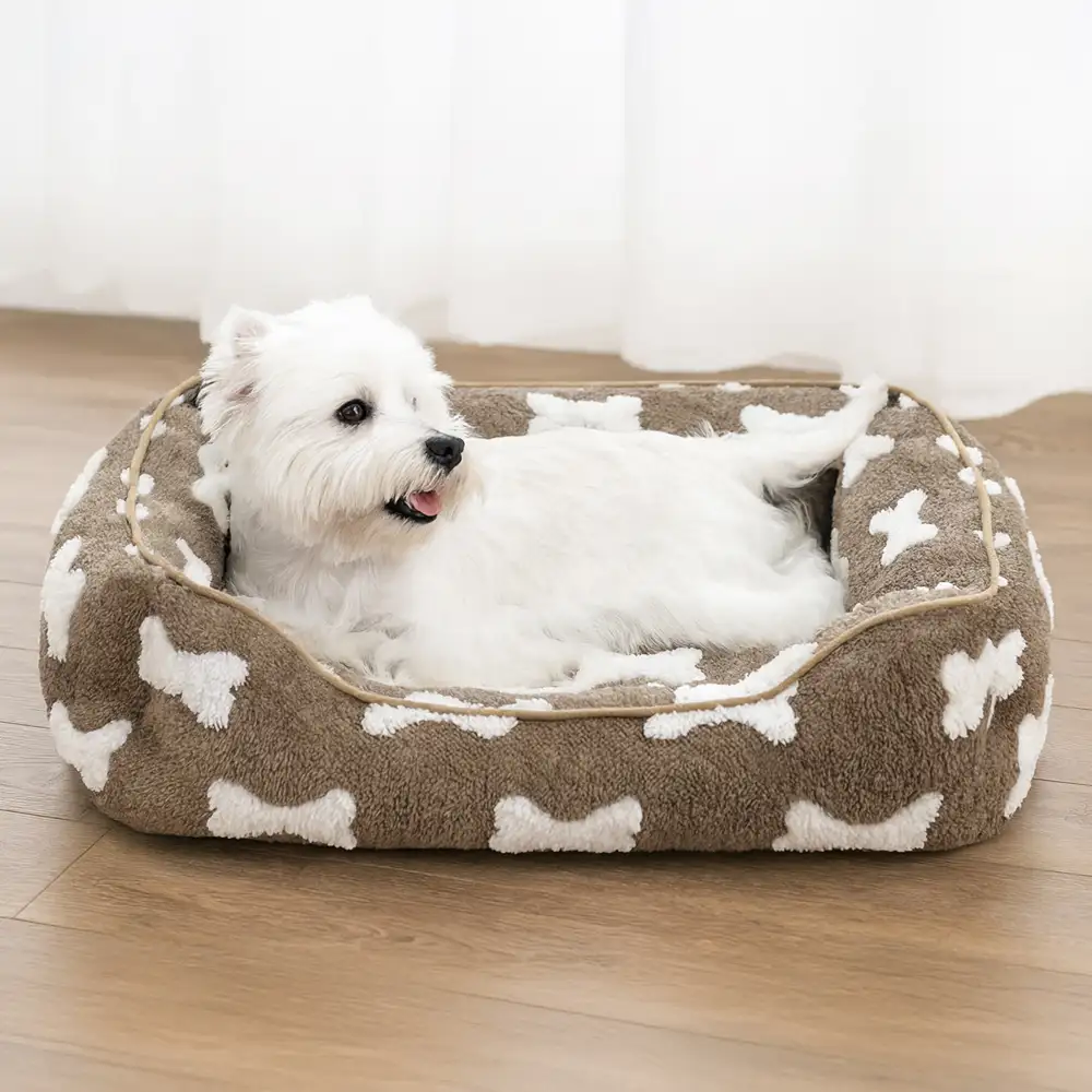 Lit pour chien en peluche à motif os carré pour sommeil profond - Image 4