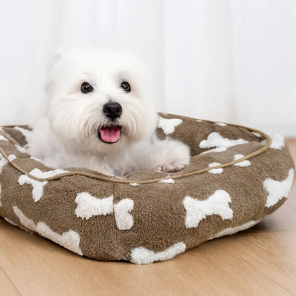 Lit pour chien en peluche à motif os carré pour sommeil profond - Image 6