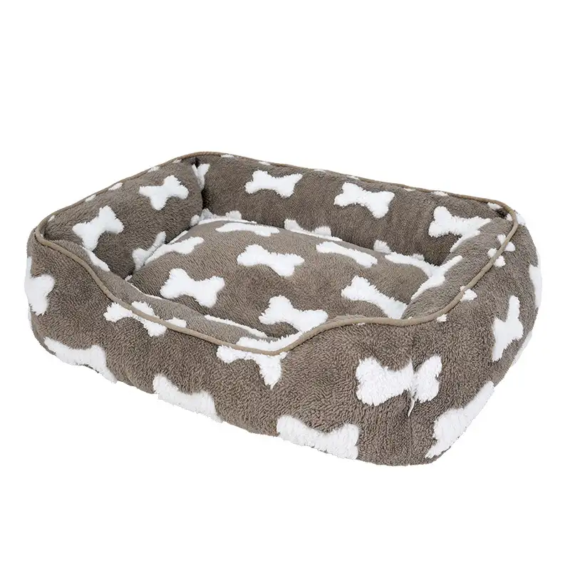 Lit pour chien en peluche à motif os carré pour sommeil profond - Image 8