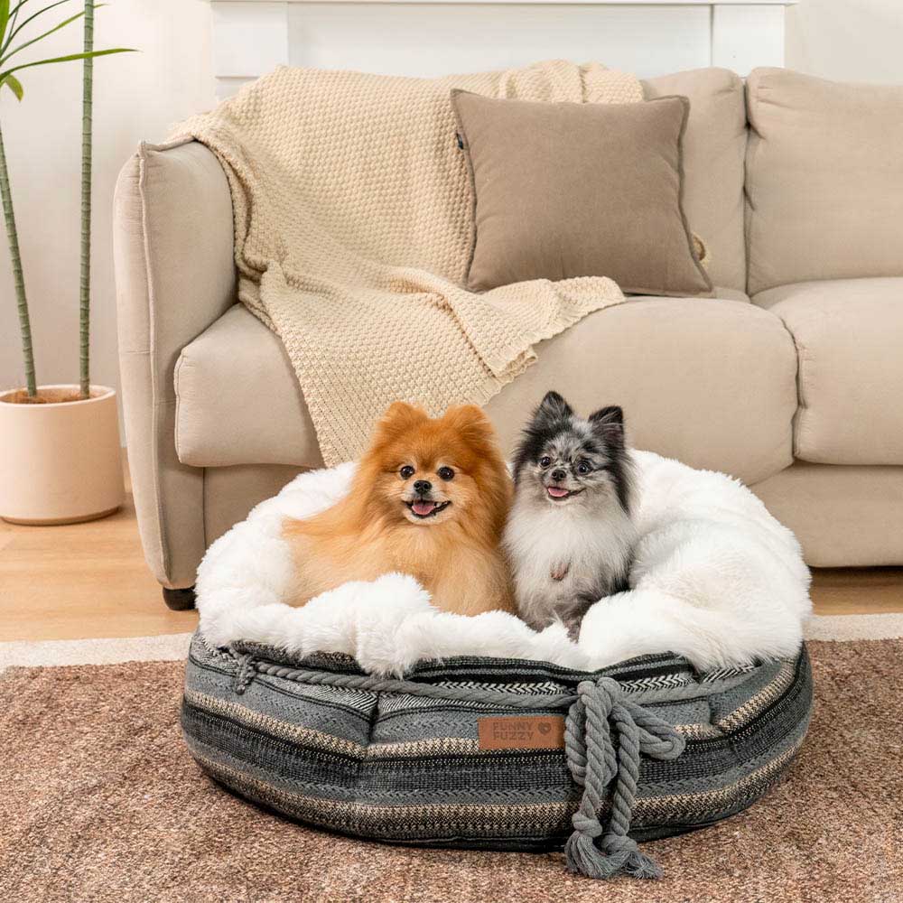 Lit pour chien en peluche Jacquard classique en forme de donut - Coin Douillet - Image 15