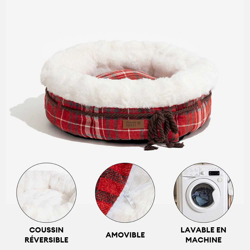 Lit pour chien en peluche Jacquard classique en forme de donut - Coin Douillet - Image 5