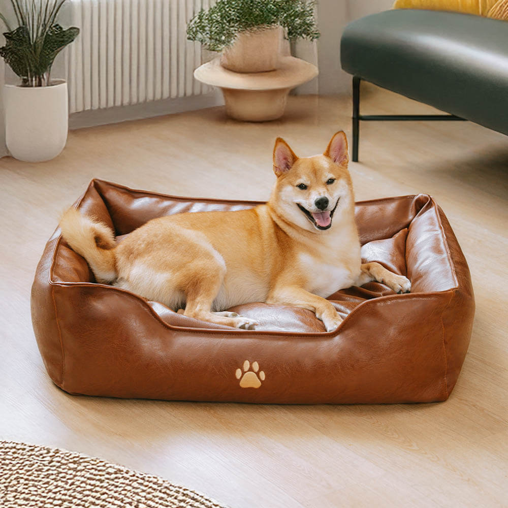 Lit pour chien en simili cuir luxueux imperméable et amovible - Image 2