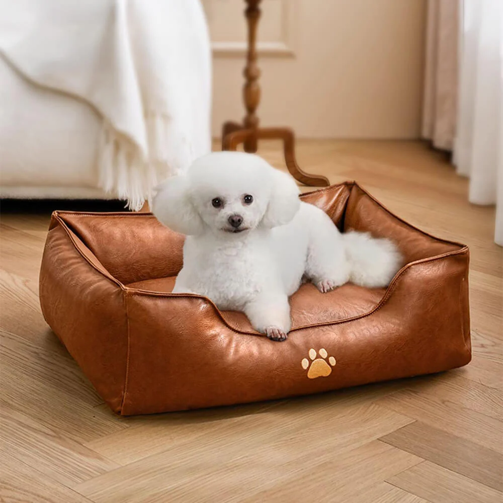 Lit pour chien en simili cuir luxueux imperméable et amovible - Image 8