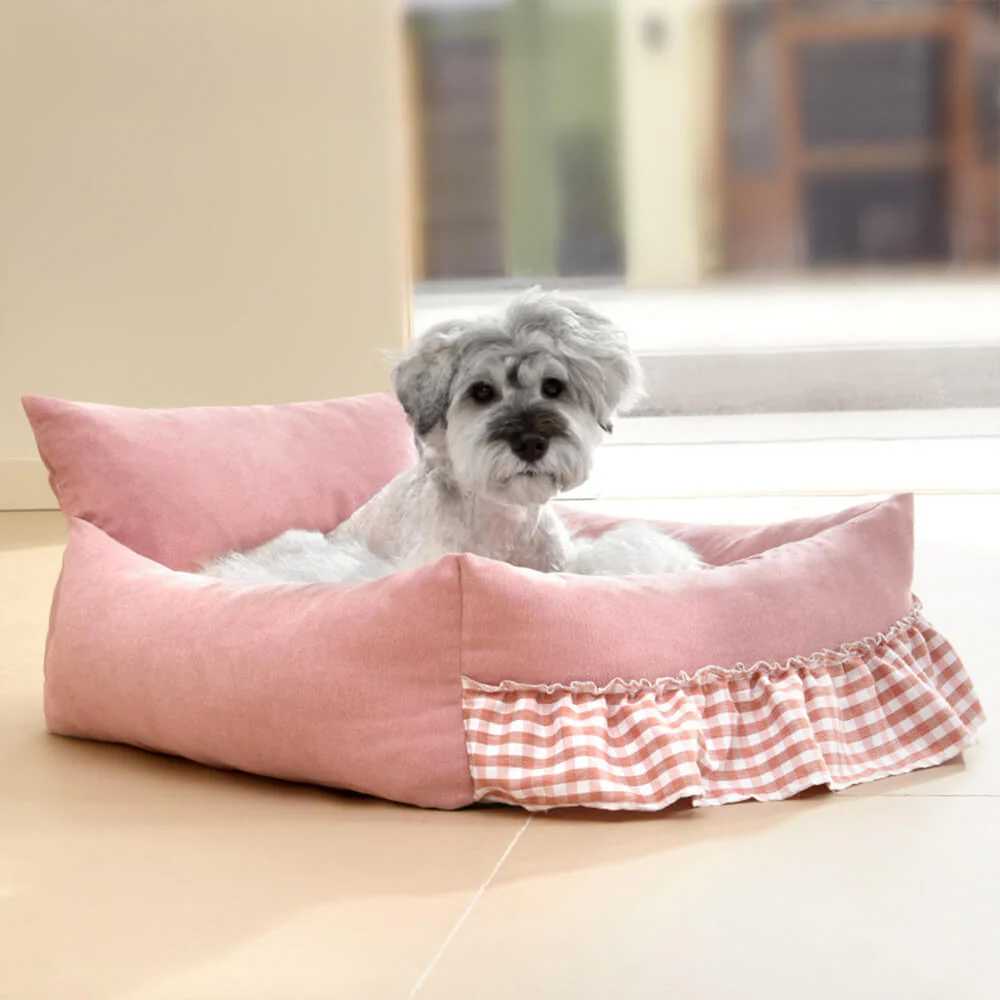 Lit pour chien et chat avec dossier rehaussé à volants lavable - Image 3