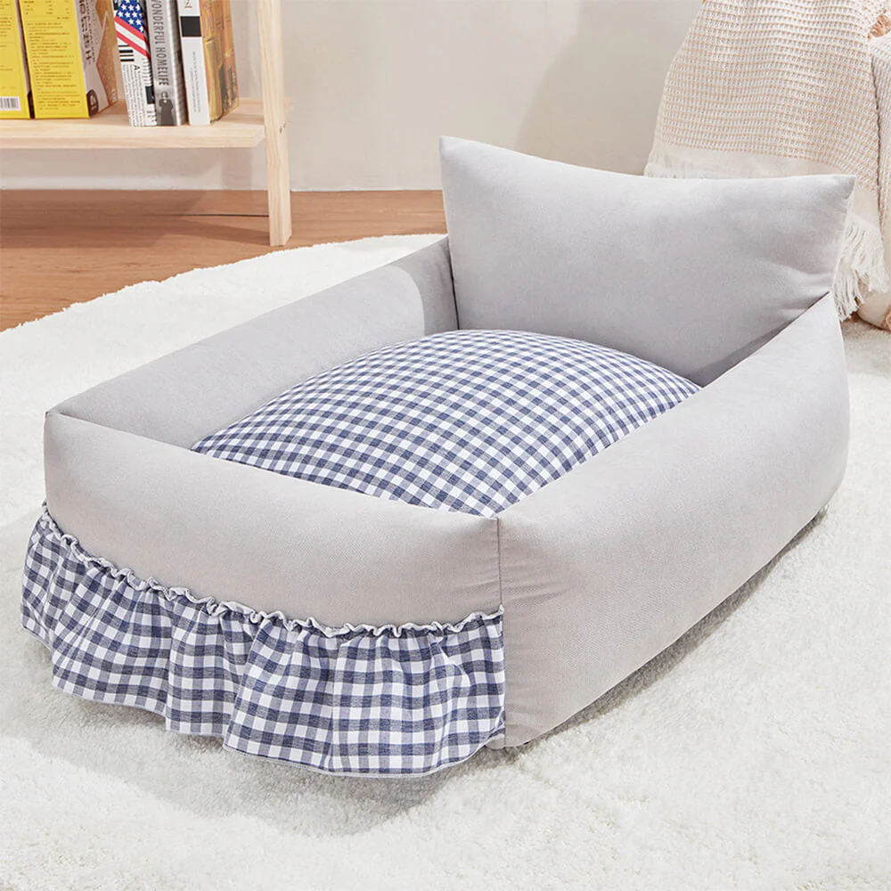 Lit pour chien et chat avec dossier rehaussé à volants lavable - Image 9