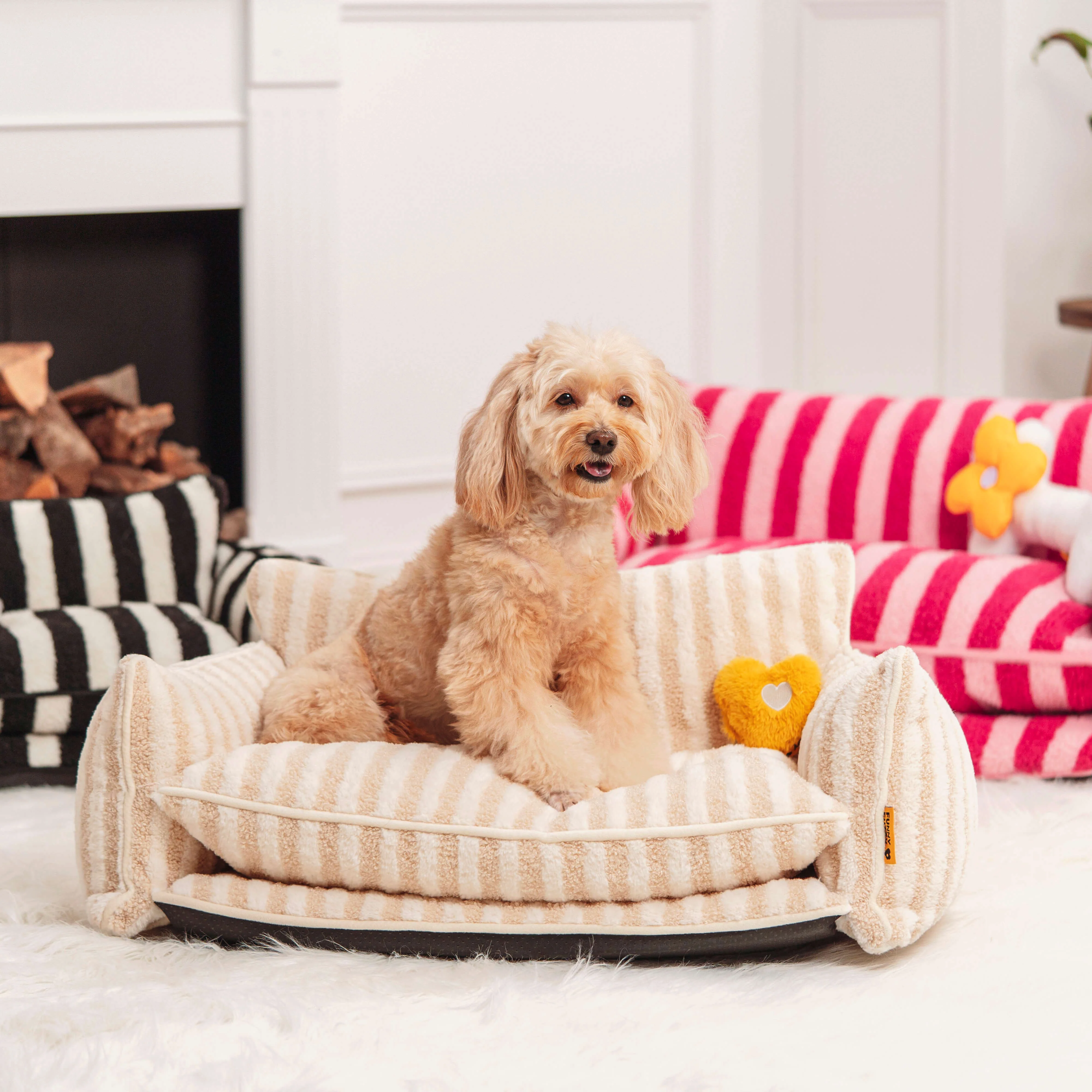 Lit pour chien et chat en faux lambswool à rayures tendance à double couche - Extérieur - Image 8