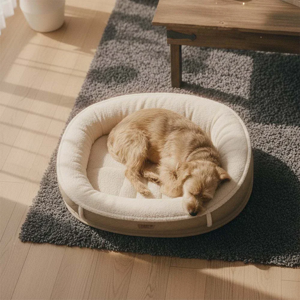 Lit pour chien orthopédique en forme de donut rembourré en similicuir deluxe amovible - WarmNest - Image 10
