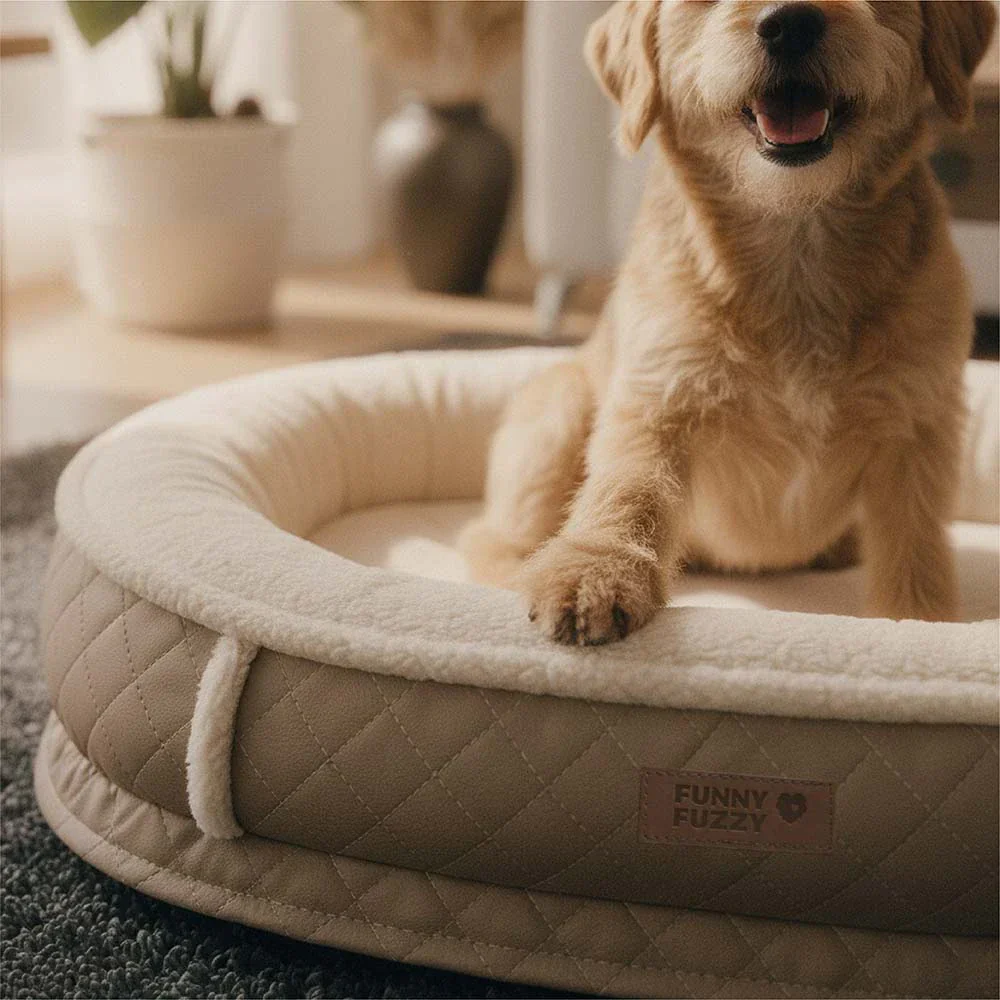 Lit pour chien orthopédique en forme de donut rembourré en similicuir deluxe amovible - WarmNest - Image 11