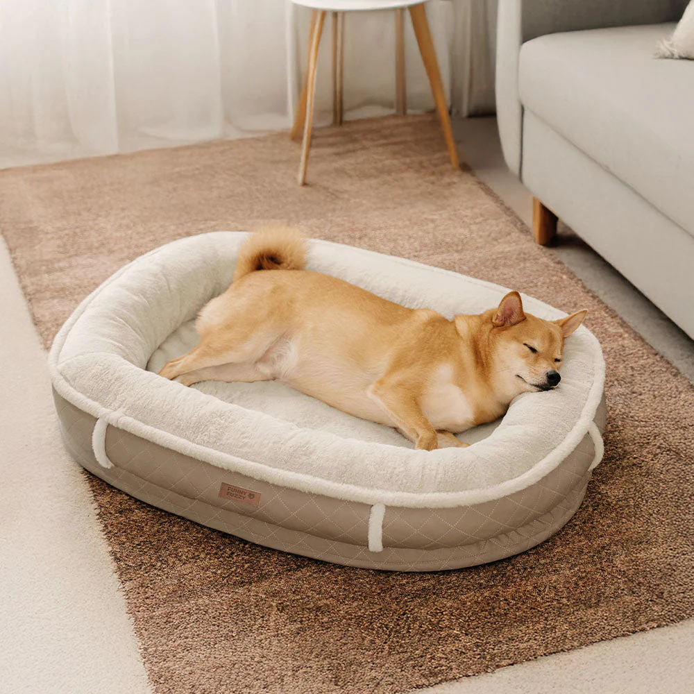 Lit pour chien orthopédique en forme de donut rembourré en similicuir deluxe amovible - WarmNest - Image 2