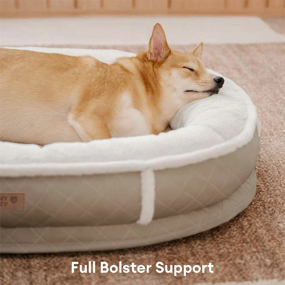 Lit pour chien orthopédique en forme de donut rembourré en similicuir deluxe amovible - WarmNest - Image 5
