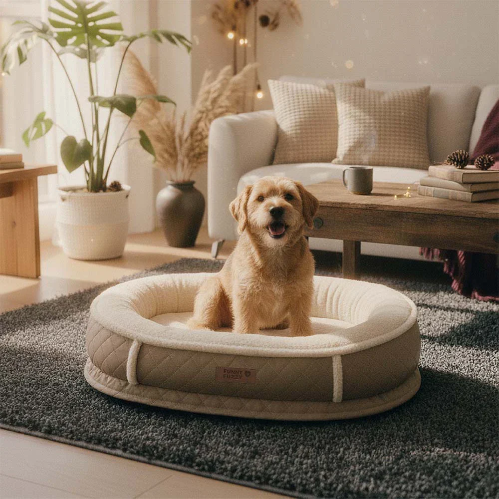 Lit pour chien orthopédique en forme de donut rembourré en similicuir deluxe amovible - WarmNest - Image 9