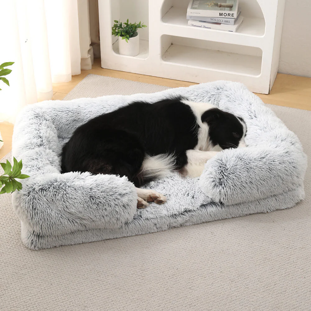 Lit pour Chien - Profond Sommeil avec Support Carré en Peluche Longue - Image 14