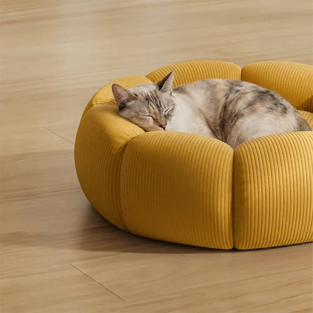 Lit rond pour chat et chien avec support de cou doux et lavable. - Image 10