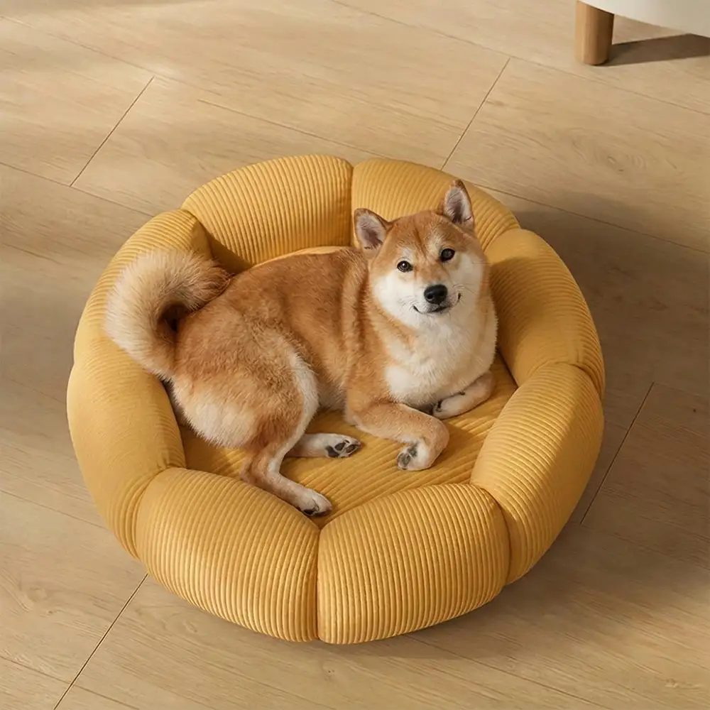 Lit rond pour chat et chien avec support de cou doux et lavable. - Image 2