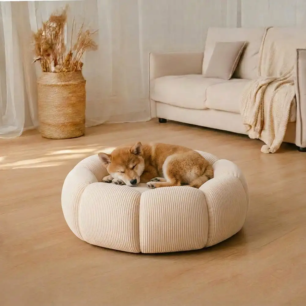 Lit rond pour chat et chien avec support de cou doux et lavable. - Image 3