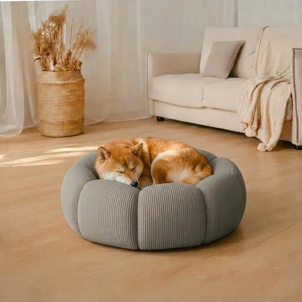 Lit rond pour chat et chien avec support de cou doux et lavable. - Image 5
