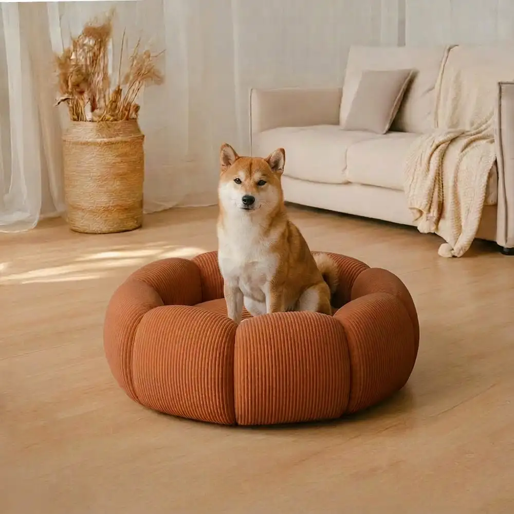 Lit rond pour chat et chien avec support de cou doux et lavable. - Image 6
