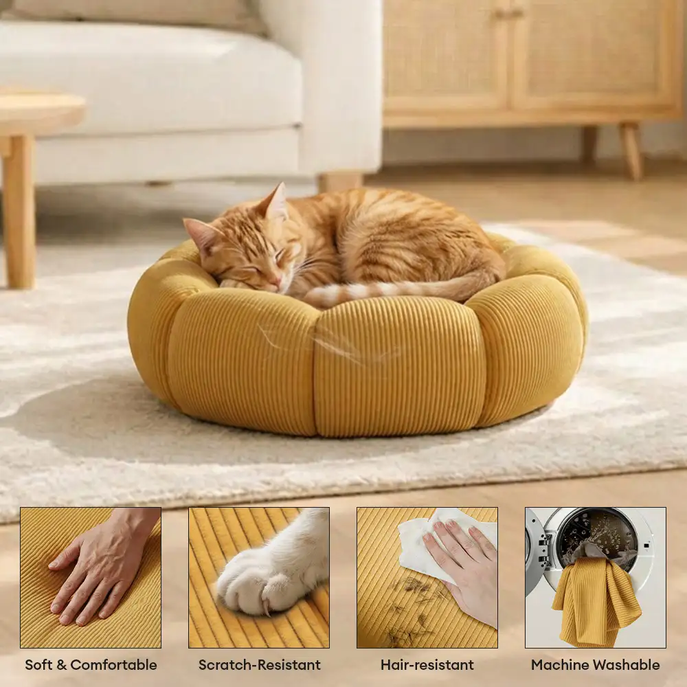 Lit rond pour chat et chien avec support de cou doux et lavable. - Image 7