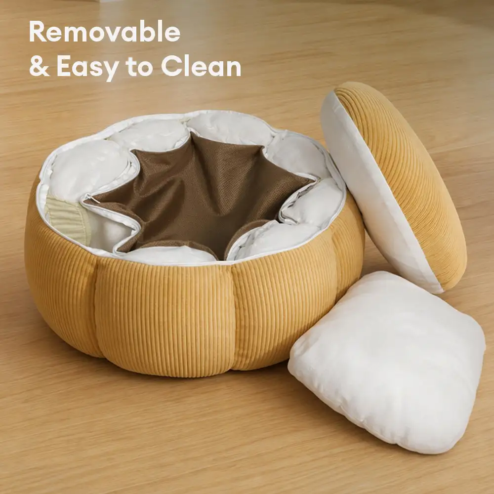 Lit rond pour chat et chien avec support de cou doux et lavable. - Image 9