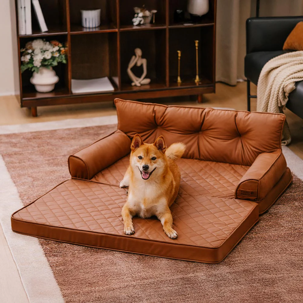Luxe lit pour chien orthopédique grand en cuir synthétique pliable - Extérieur - Image 8