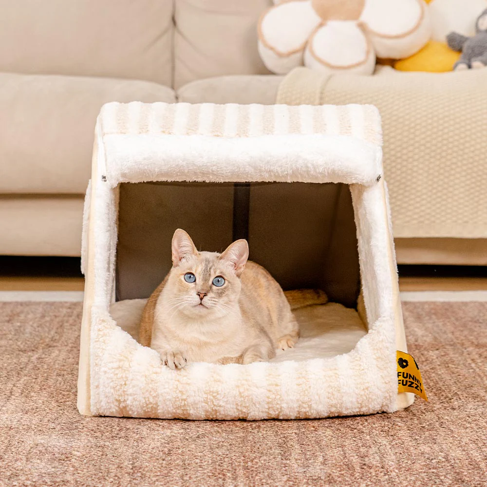 Maison de chat rayée et confortable - Retraite douillette - Image 2