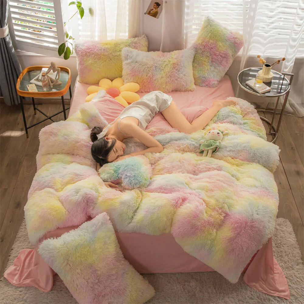 Parure de Draps Chauds en Peluche Longue Dégradé Mode - Image 19