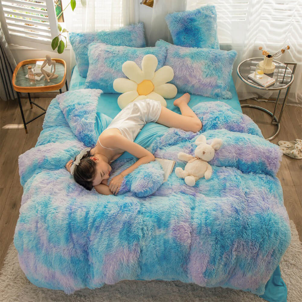 Parure de Draps Chauds en Peluche Longue Dégradé Mode - Image 21