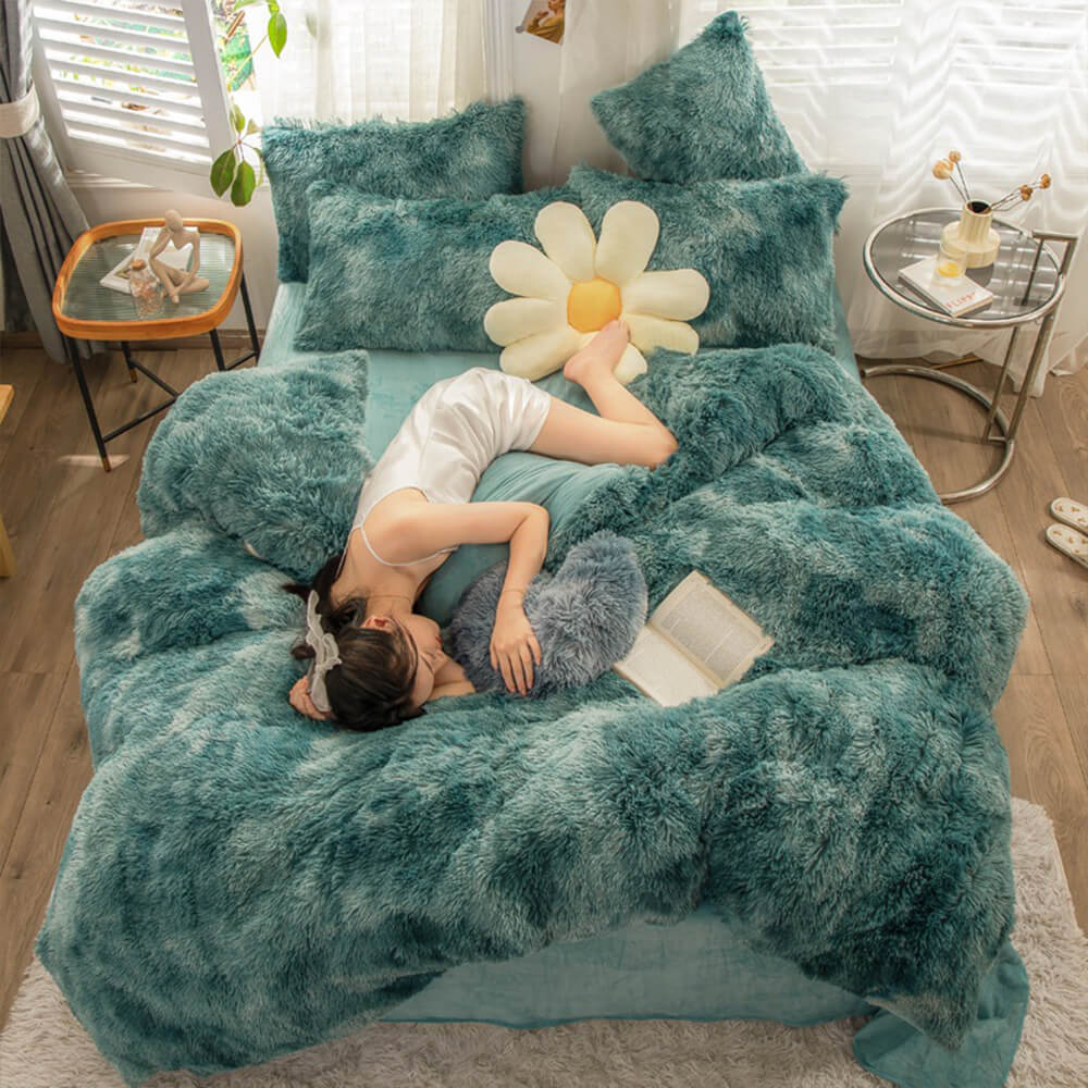 Parure de Draps Chauds en Peluche Longue Dégradé Mode - Image 22