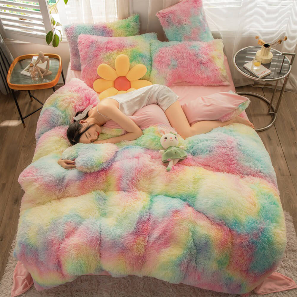 Parure de Draps Chauds en Peluche Longue Dégradé Mode - Image 23
