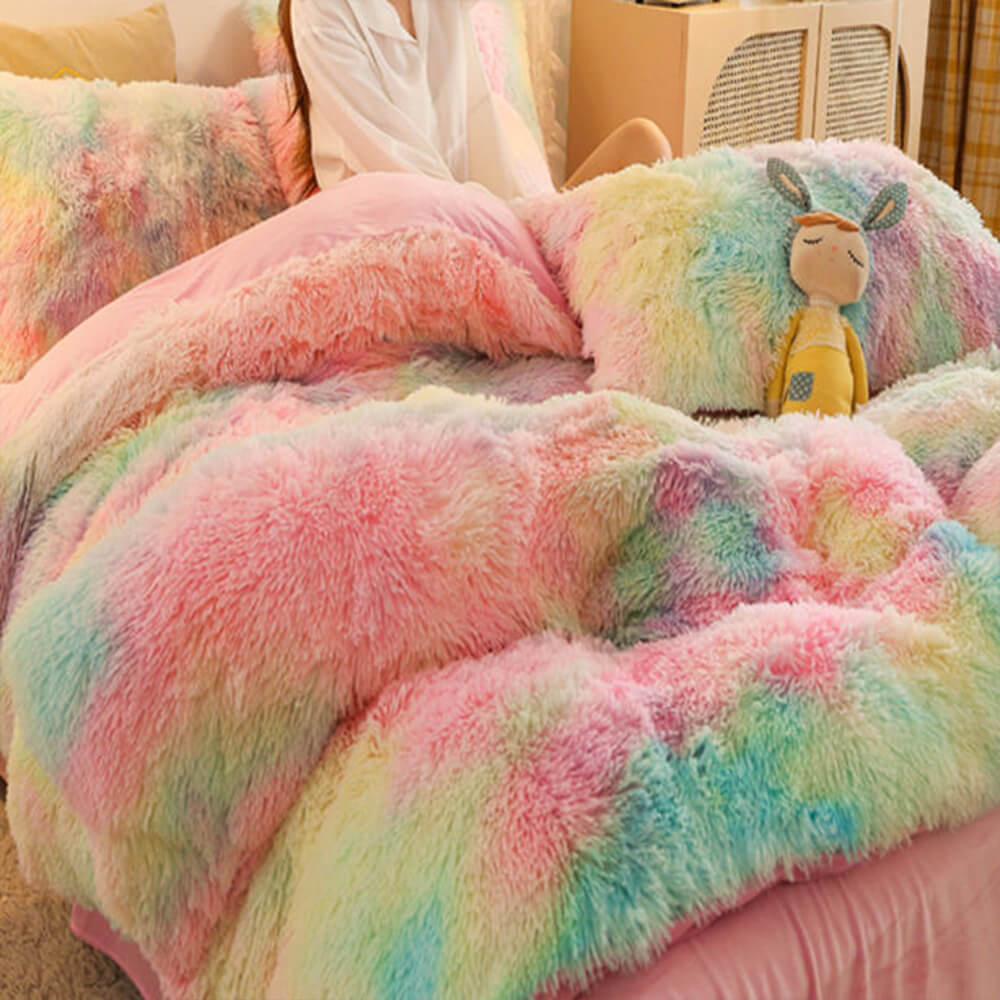 Parure de Draps Chauds en Peluche Longue Dégradé Mode - Image 3