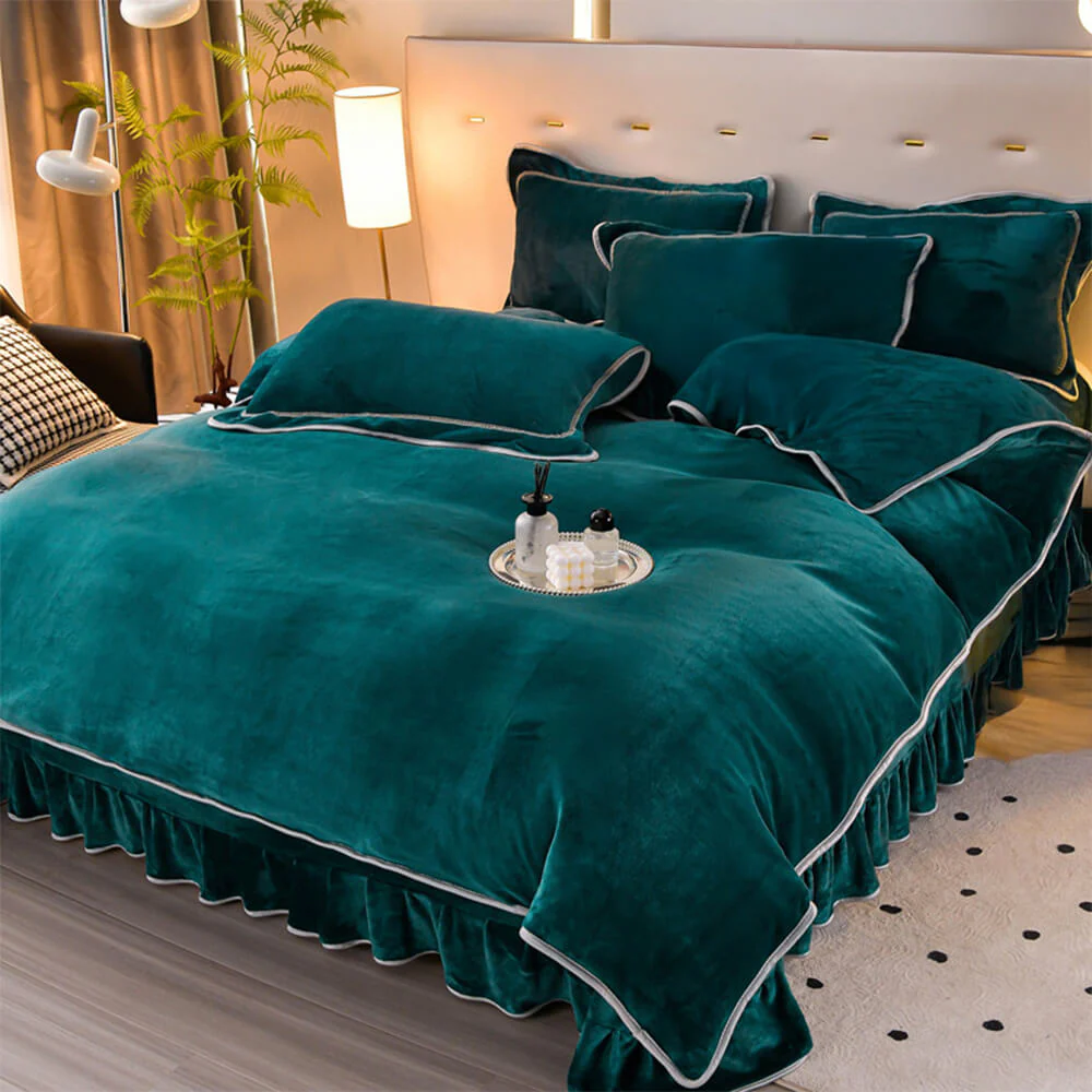 Parure de draps en polaire de lait épais et chaud couleur unie de luxe - Image 10