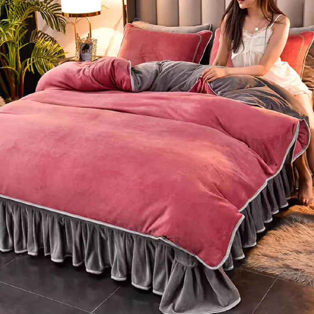Parure de draps en polaire de lait épais et chaud couleur unie de luxe - Image 12