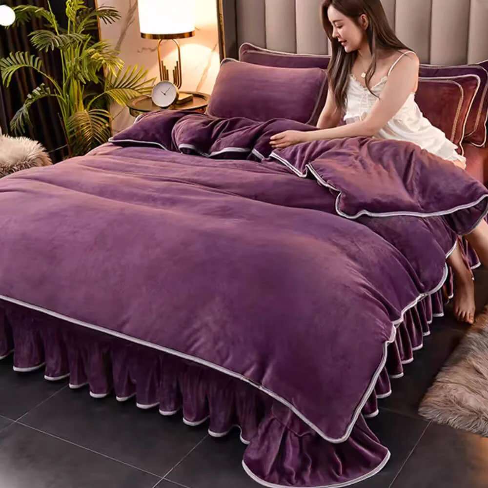 Parure de draps en polaire de lait épais et chaud couleur unie de luxe - Image 13