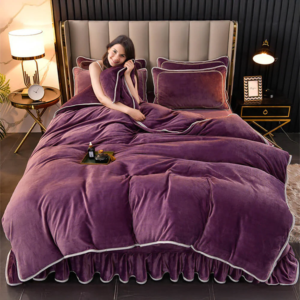 Parure de draps en polaire de lait épais et chaud couleur unie de luxe - Image 14