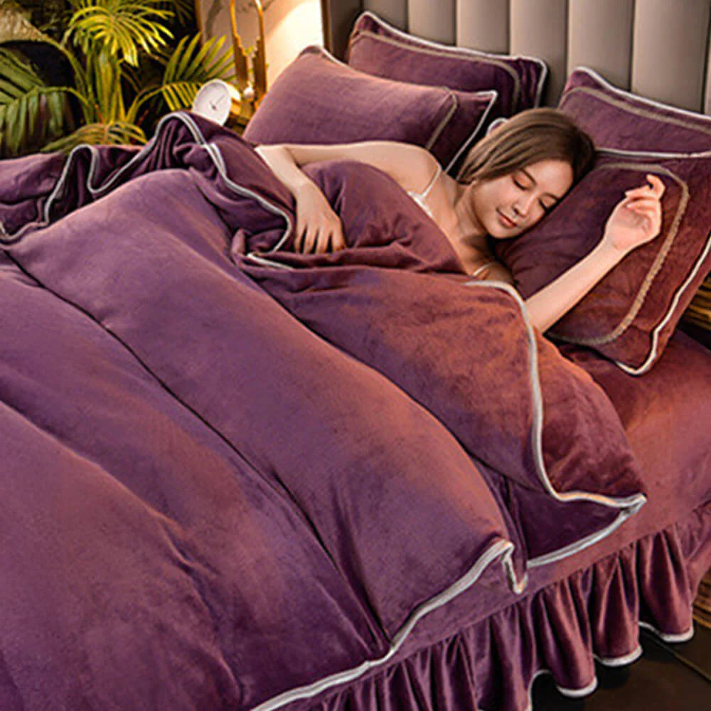 Parure de draps en polaire de lait épais et chaud couleur unie de luxe - Image 16
