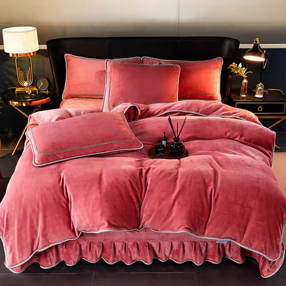 Parure de draps en polaire de lait épais et chaud couleur unie de luxe - Image 17