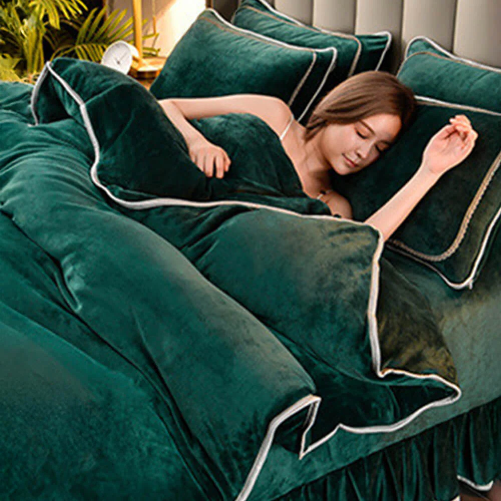 Parure de draps en polaire de lait épais et chaud couleur unie de luxe - Image 2