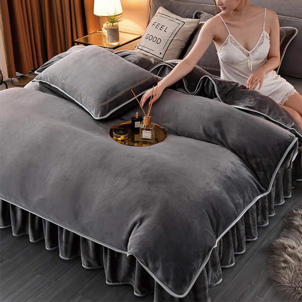 Parure de draps en polaire de lait épais et chaud couleur unie de luxe - Image 8