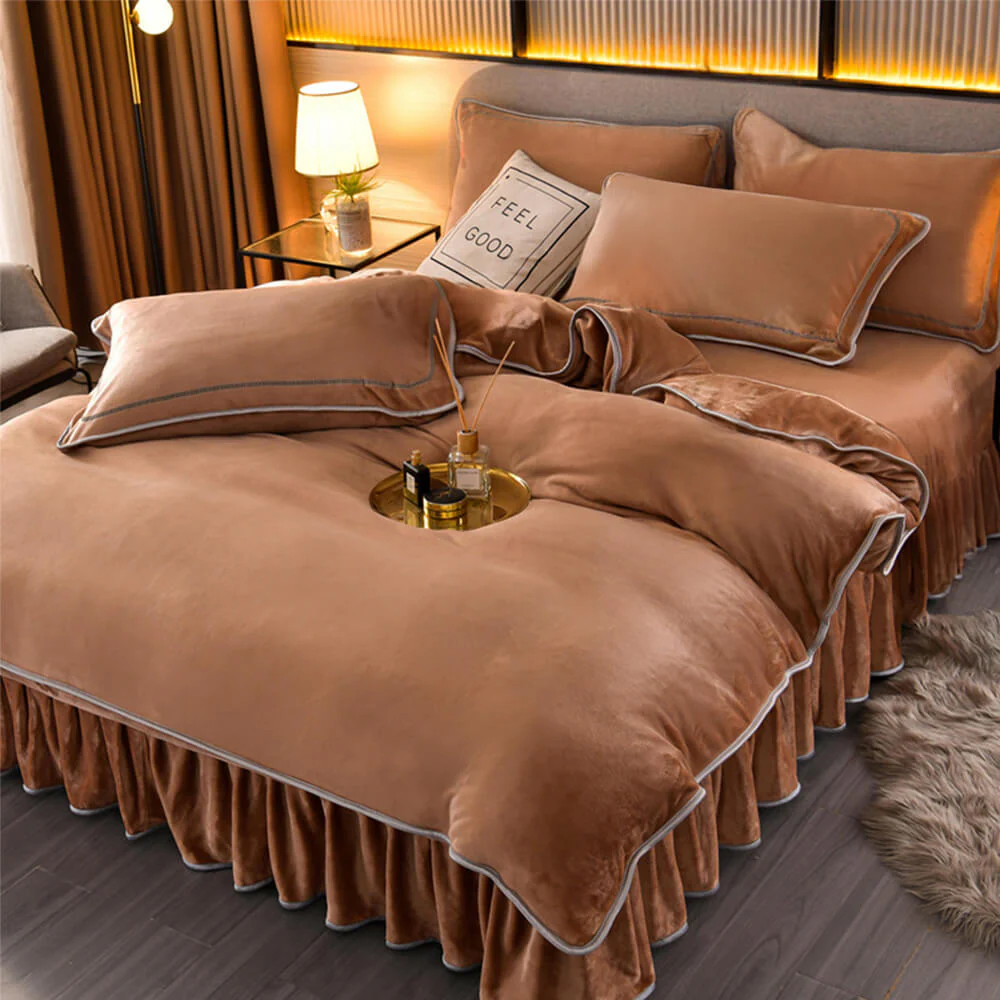 Parure de draps en polaire de lait épais et chaud couleur unie de luxe - Image 9