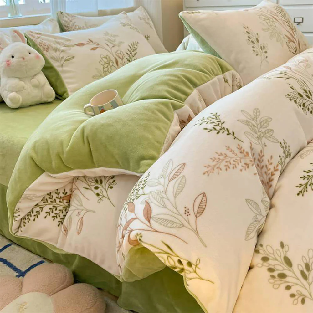 Parure de Draps en Velours Lait avec Protection Chaude et Design Line Art - Image 12