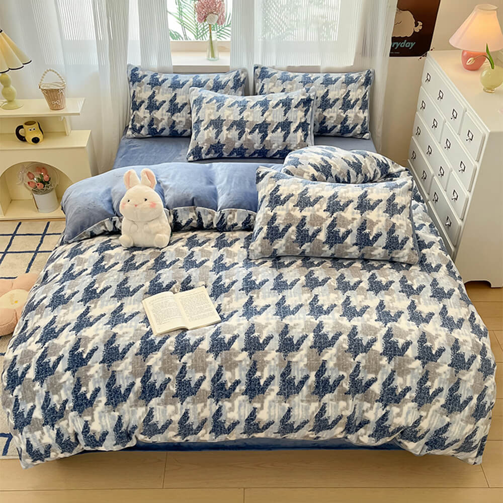 Parure de Draps en Velours Lait avec Protection Chaude et Design Line Art - Image 2