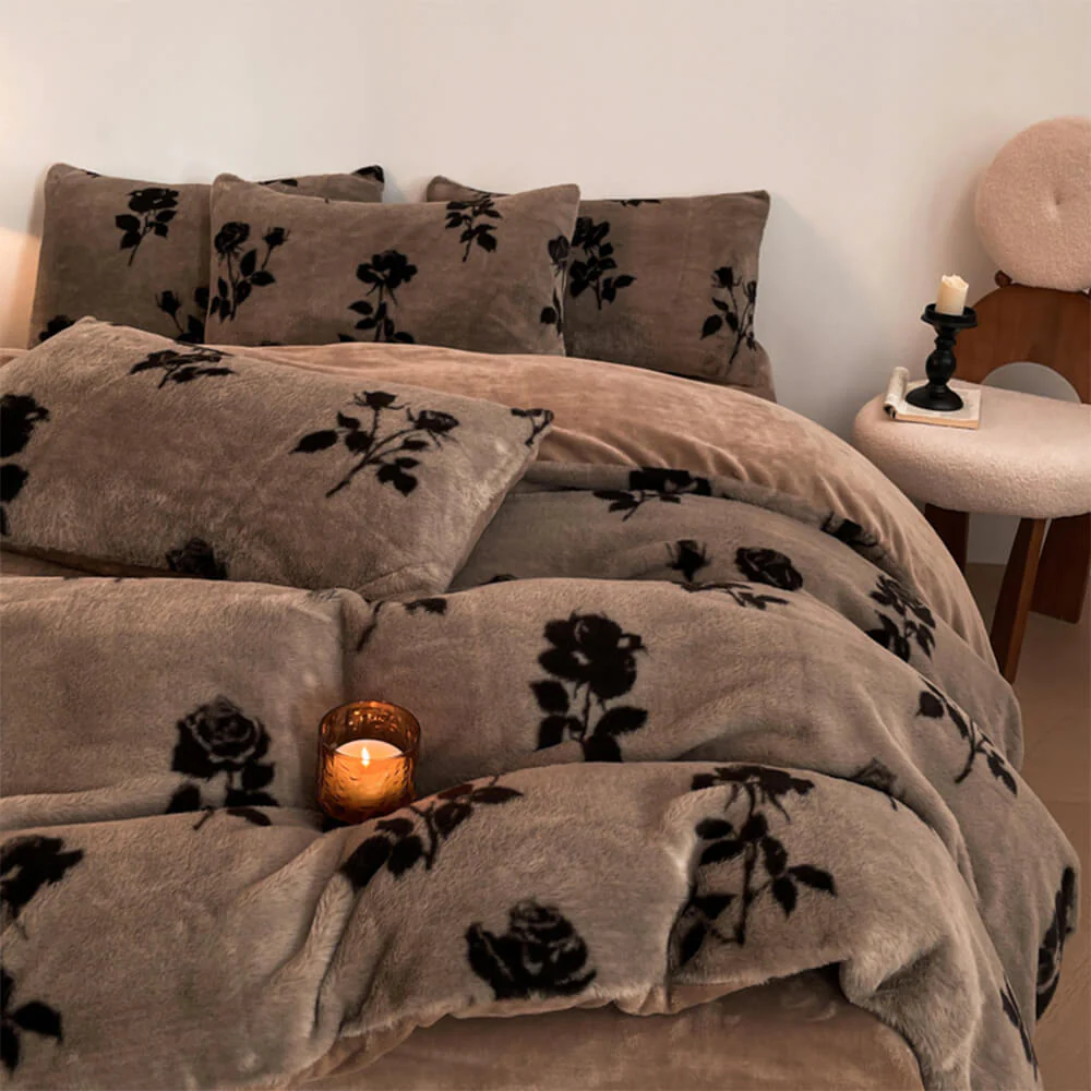 Parure de lit double face en velours à motif floral luxe et chaleur double - Image 10