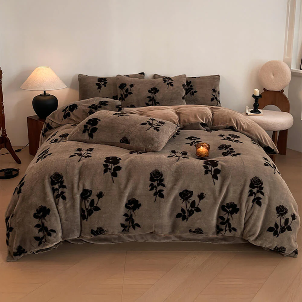 Parure de lit double face en velours à motif floral luxe et chaleur double - Image 15