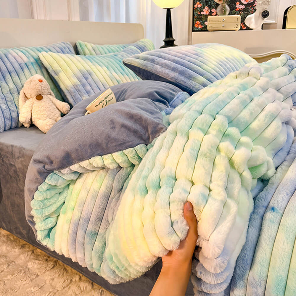 Parure de lit douce en fausse fourrure de lapin à bulles texturée et dégradée colorée - Image 15