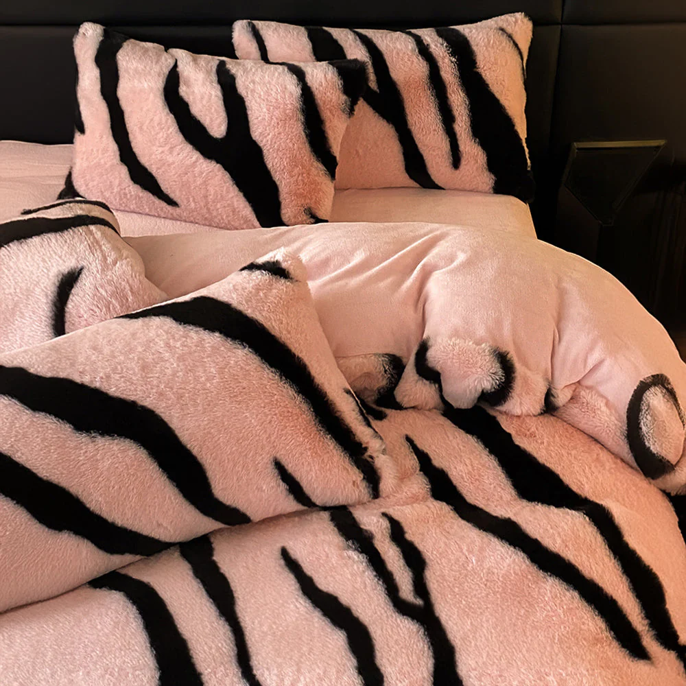 Parure de lit zébré épais en fausse fourrure housse de matelas - Image 2