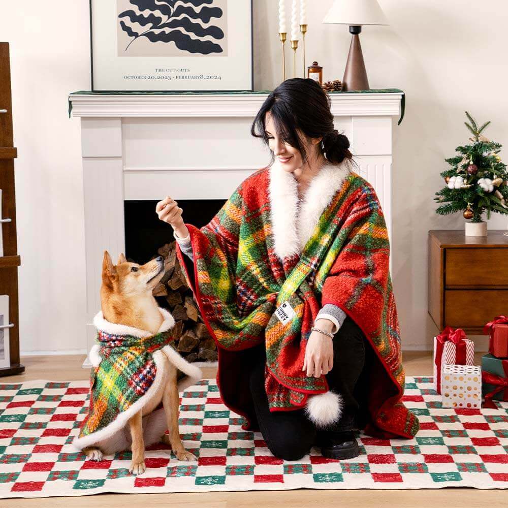 Poncho chaud à carreaux classique pour homme et chien - Compagnons festifs - Image 10