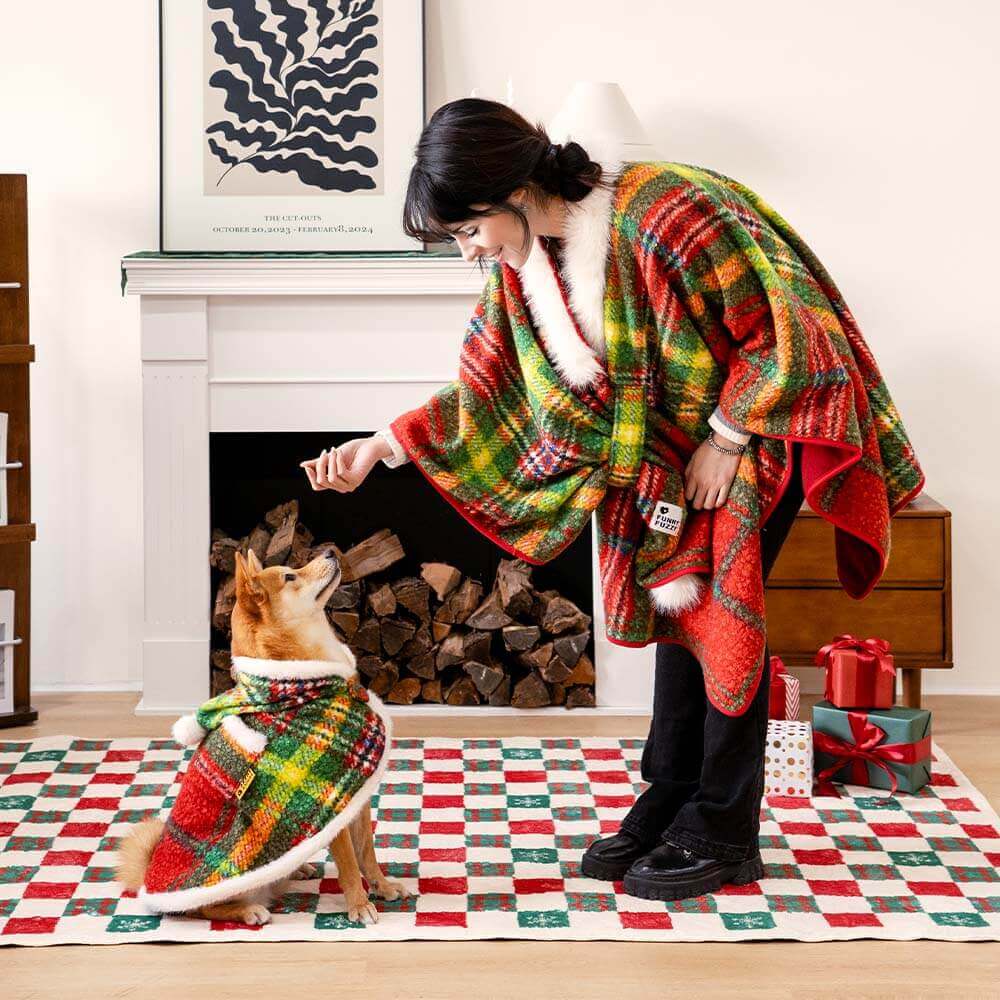 Poncho chaud à carreaux classique pour homme et chien - Compagnons festifs - Image 11