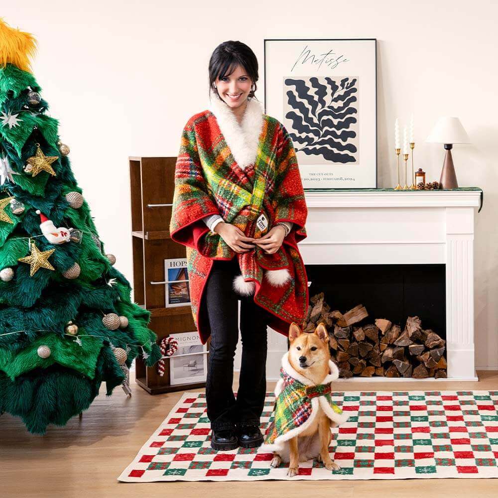 Poncho chaud à carreaux classique pour homme et chien - Compagnons festifs - Image 12